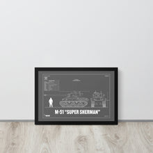 Load image into Gallery viewer, M-51 "Super Sherman" Blueprint Framed Poster 12" x 18"