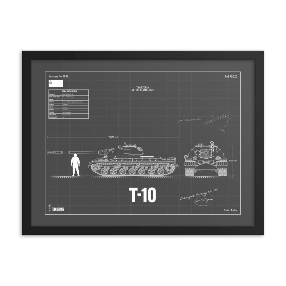 T-10 Blueprint Framed Poster 18" x 24"