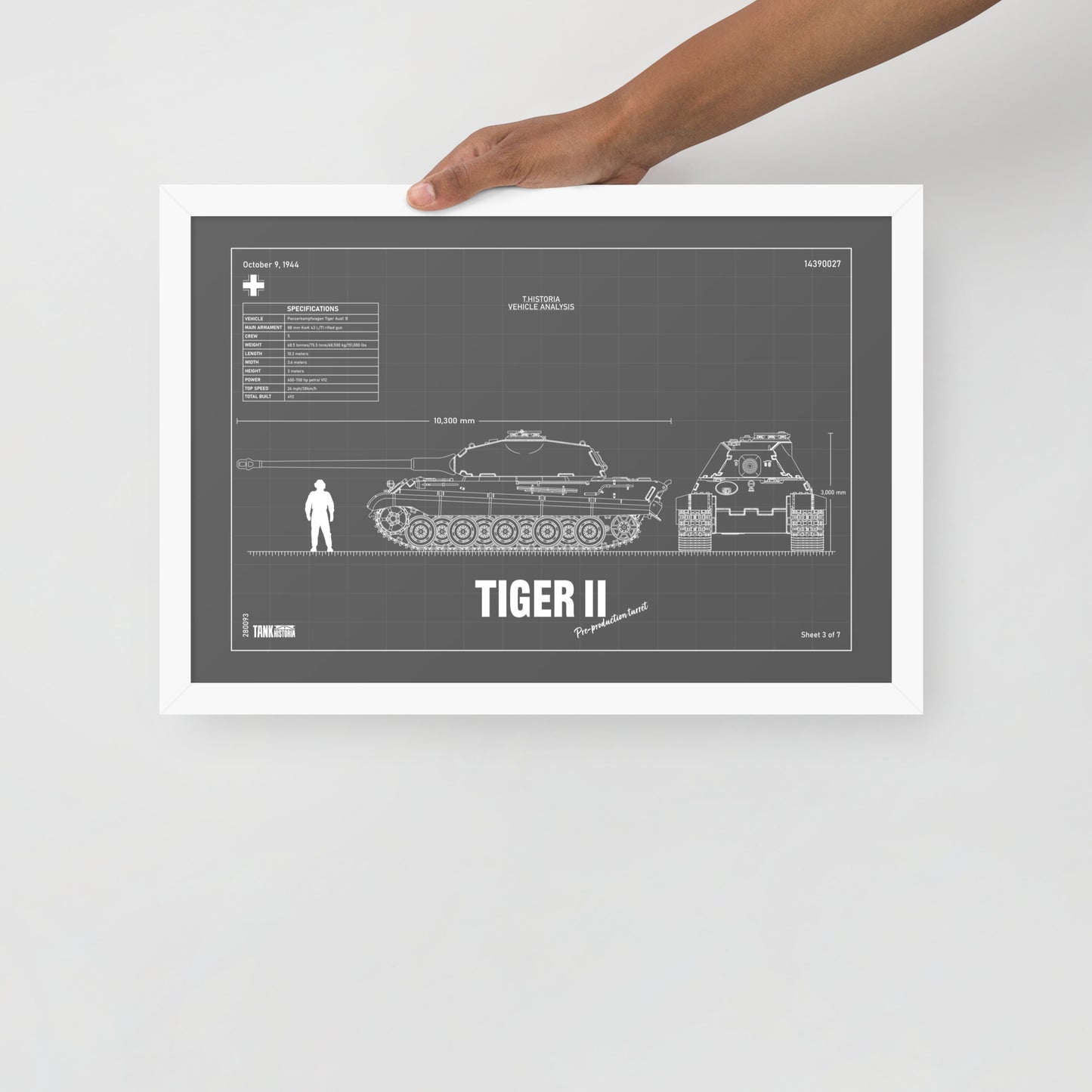 Tiger II Blueprint Framed Poster 12" x 18"
