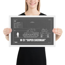 Load image into Gallery viewer, M-51 &quot;Super Sherman&quot; Blueprint Framed Poster 12&quot; x 18&quot;
