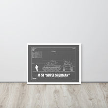 Load image into Gallery viewer, M-51 "Super Sherman" Blueprint Framed Poster 18" x 24"