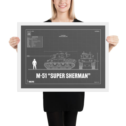 M-51 "Super Sherman" Blueprint Framed Poster 18" x 24"
