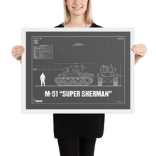 Load image into Gallery viewer, M-51 "Super Sherman" Blueprint Framed Poster 18" x 24"