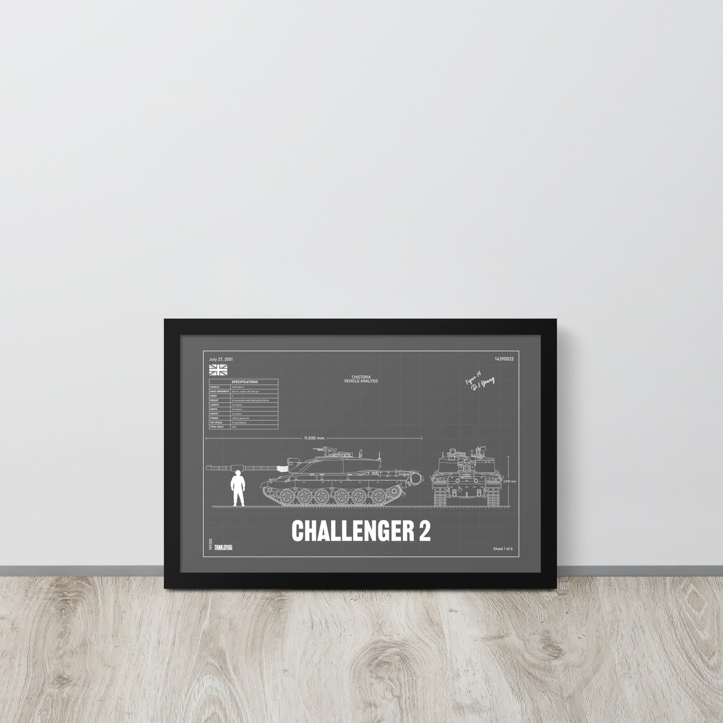 Challenger 2 Blueprint Framed Poster 12" x 18"