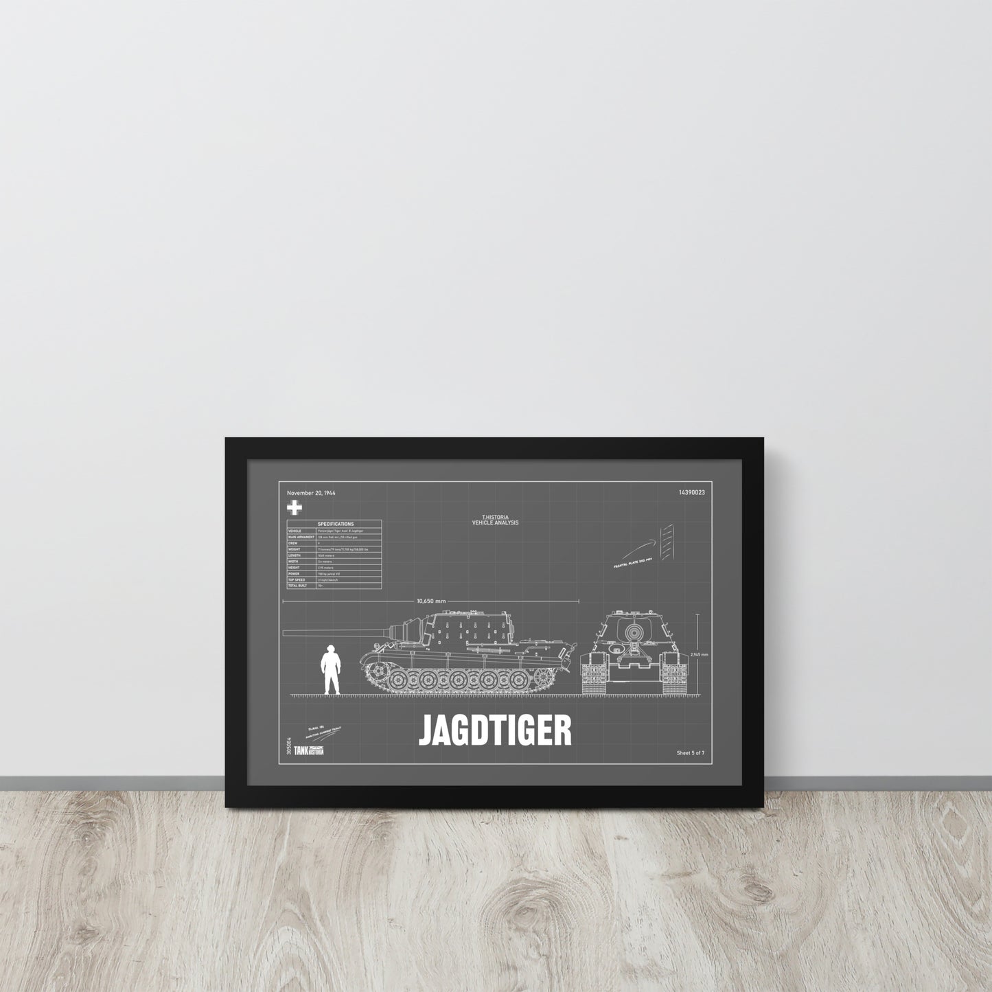 Jagdtiger Blueprint Framed Poster 12" x 18"