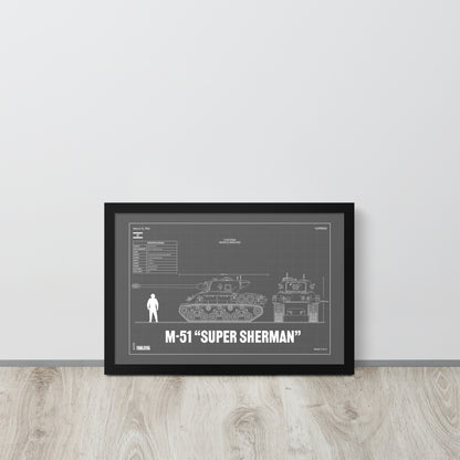 M-51 "Super Sherman" Blueprint Framed Poster 12" x 18"