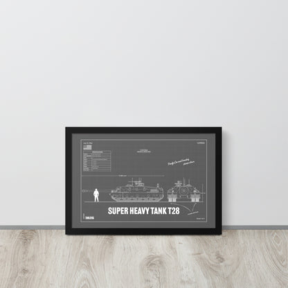 Super Heavy Tank T28 Blueprint Framed Poster 12" x 18"