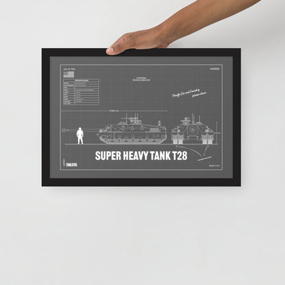 Super Heavy Tank T28 Blueprint Framed Poster 12" x 18"