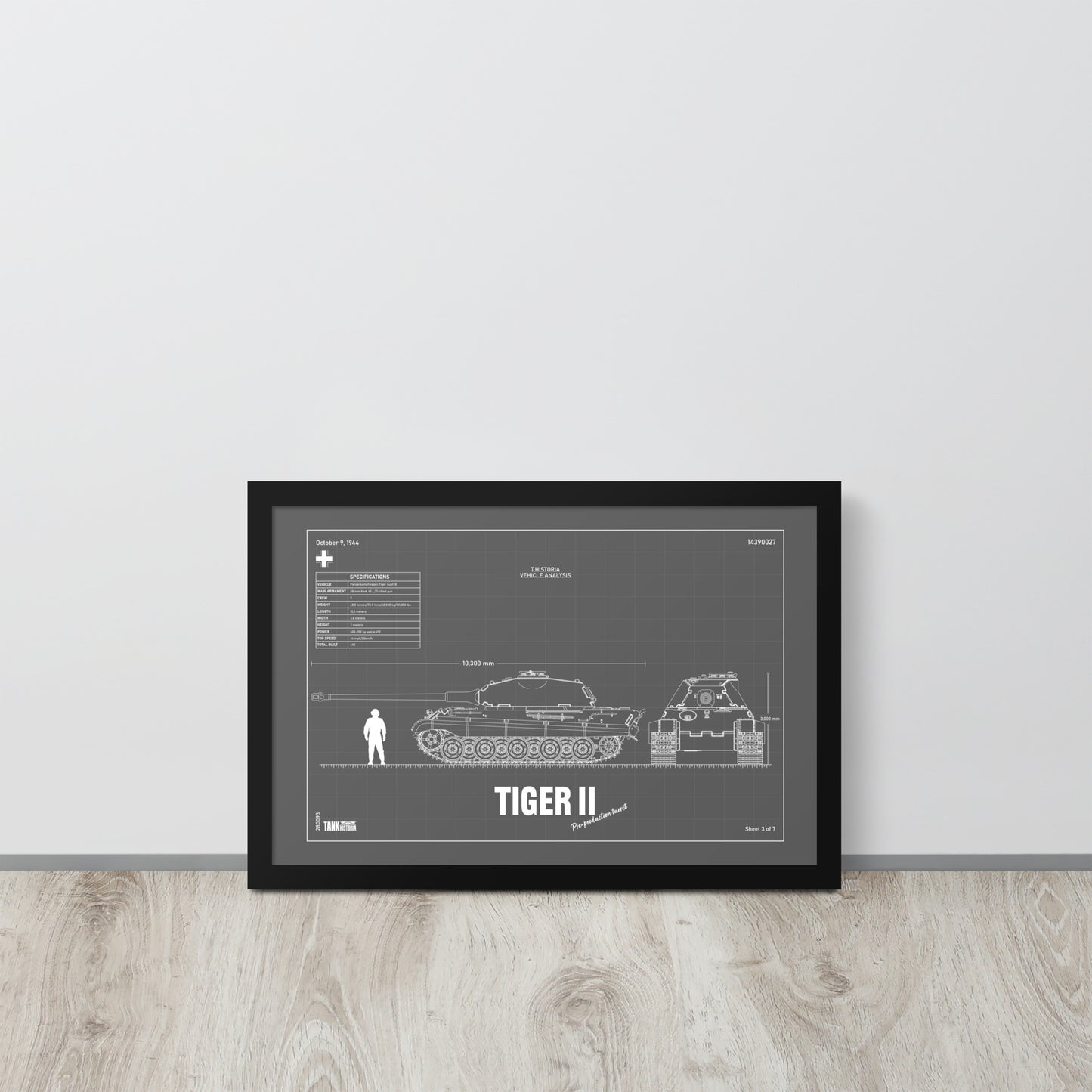 Tiger II Blueprint Framed Poster 12" x 18"