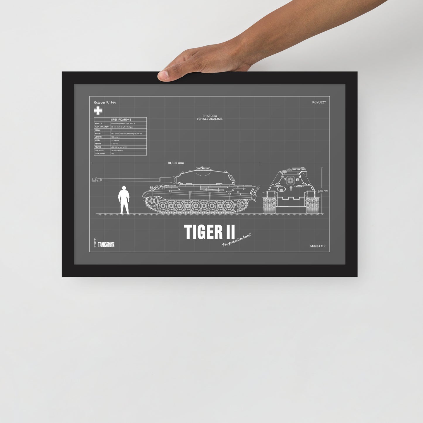Tiger II Blueprint Framed Poster 12" x 18"