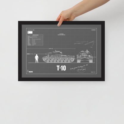 T-10 Blueprint Framed Poster 12" x 18"
