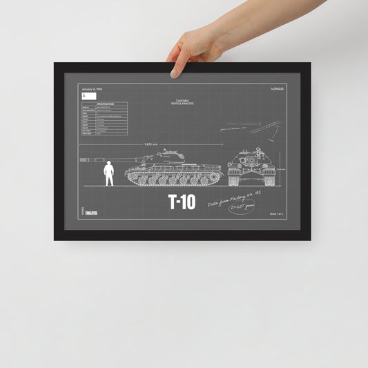 T-10 Blueprint Framed Poster 12" x 18"