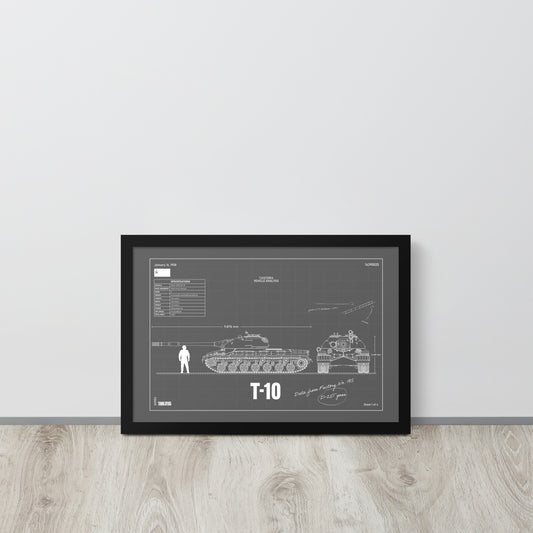 T-10 Blueprint Framed Poster 12" x 18"