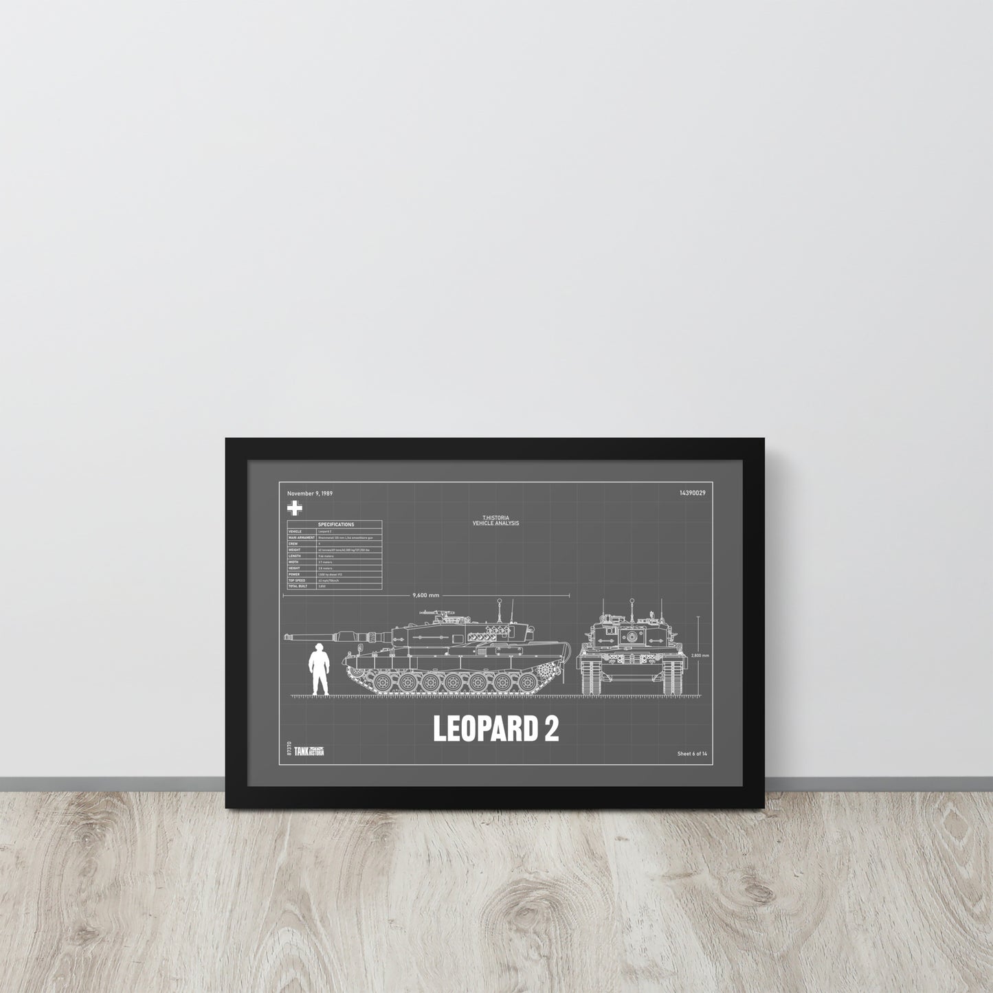 Leopard 2 Blueprint Framed Poster 12" x 18"