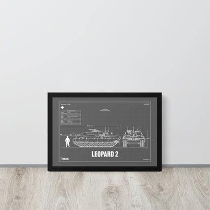 Leopard 2 Blueprint Framed Poster 12" x 18"