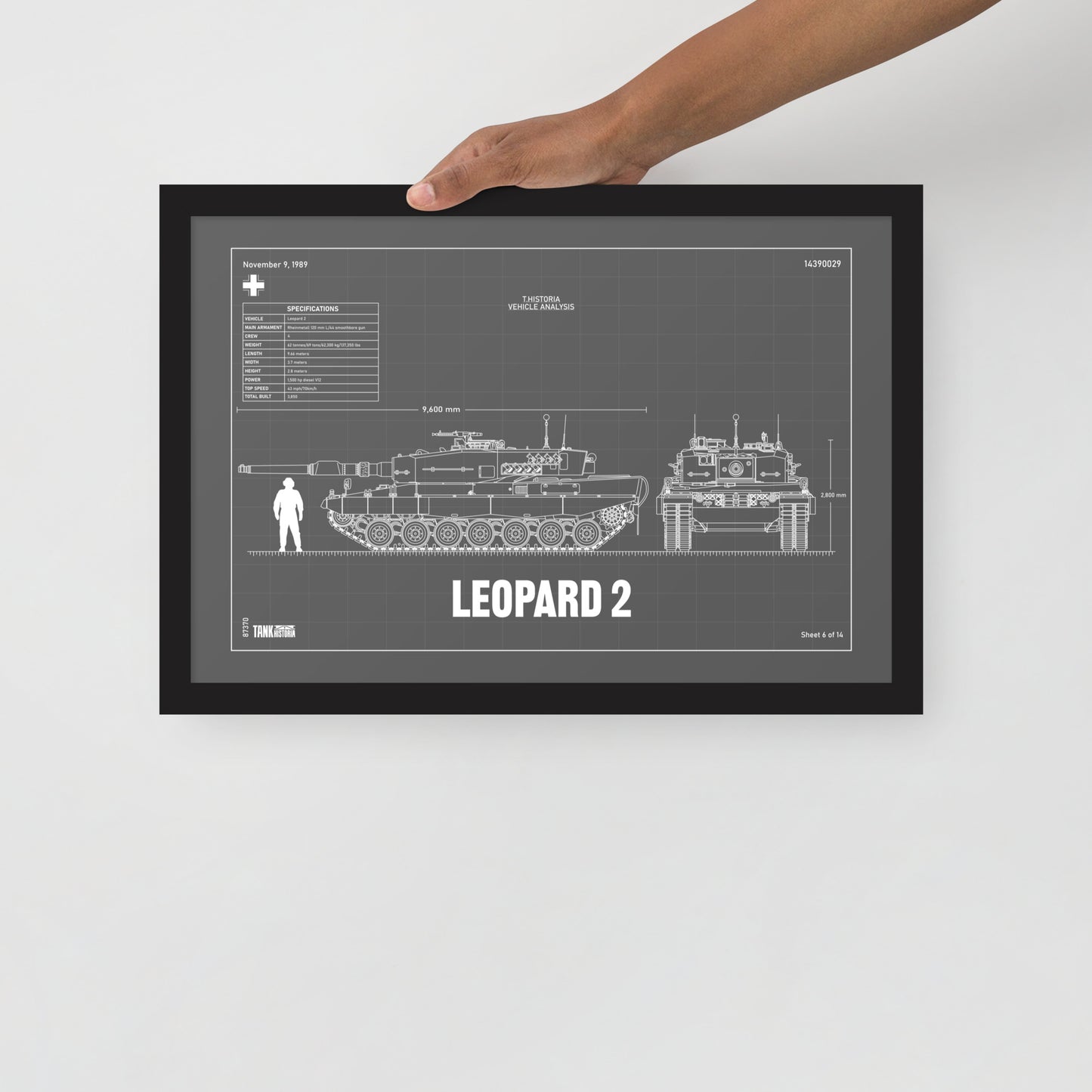 Leopard 2 Blueprint Framed Poster 12" x 18"