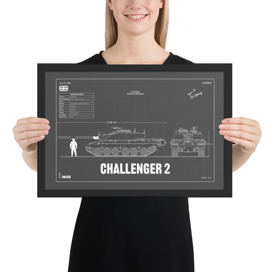 Challenger 2 Blueprint Framed Poster 12" x 18"