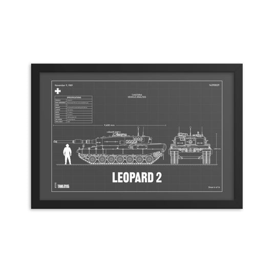 Leopard 2 Blueprint Framed Poster 12" x 18"