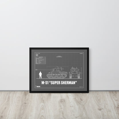 M-51 "Super Sherman" Blueprint Framed Poster 18" x 24"