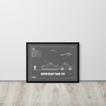 Super Heavy Tank T28 Blueprint Framed Poster 18" x 24"