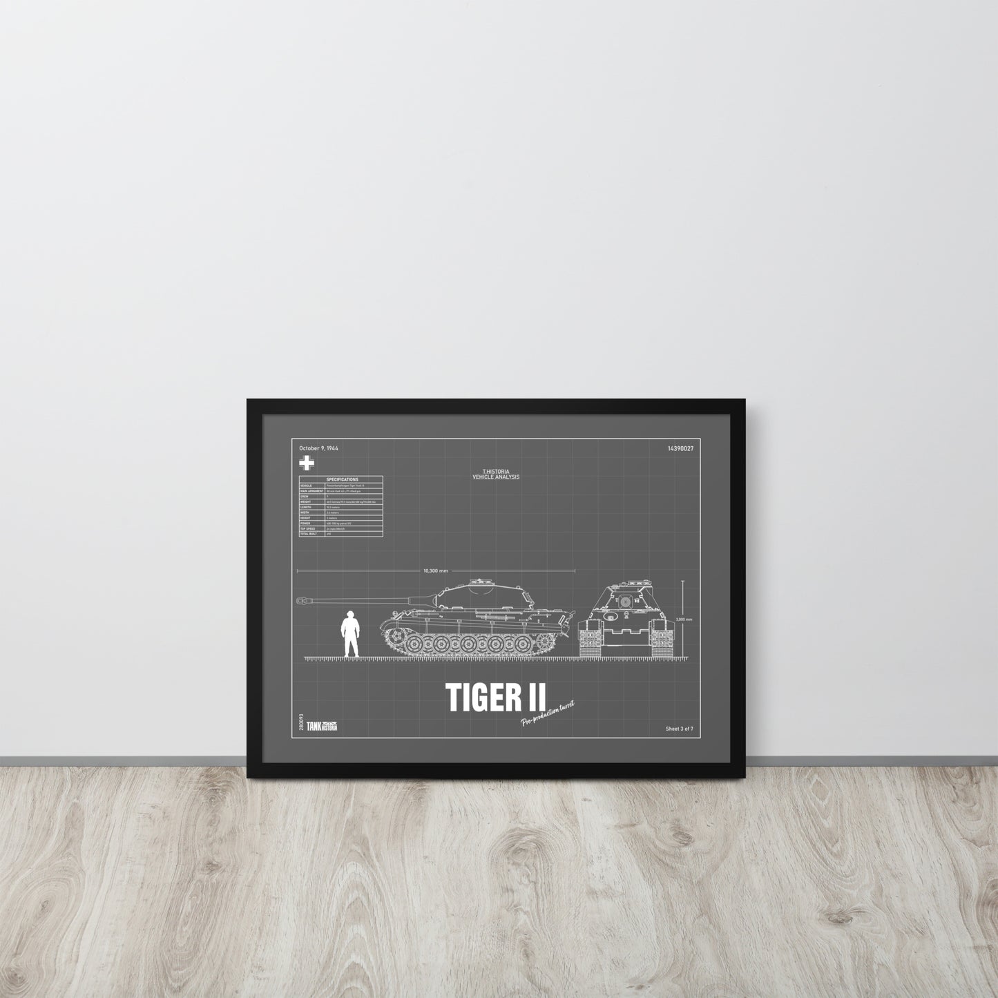 Tiger II Blueprint Framed Poster 18" x 24"