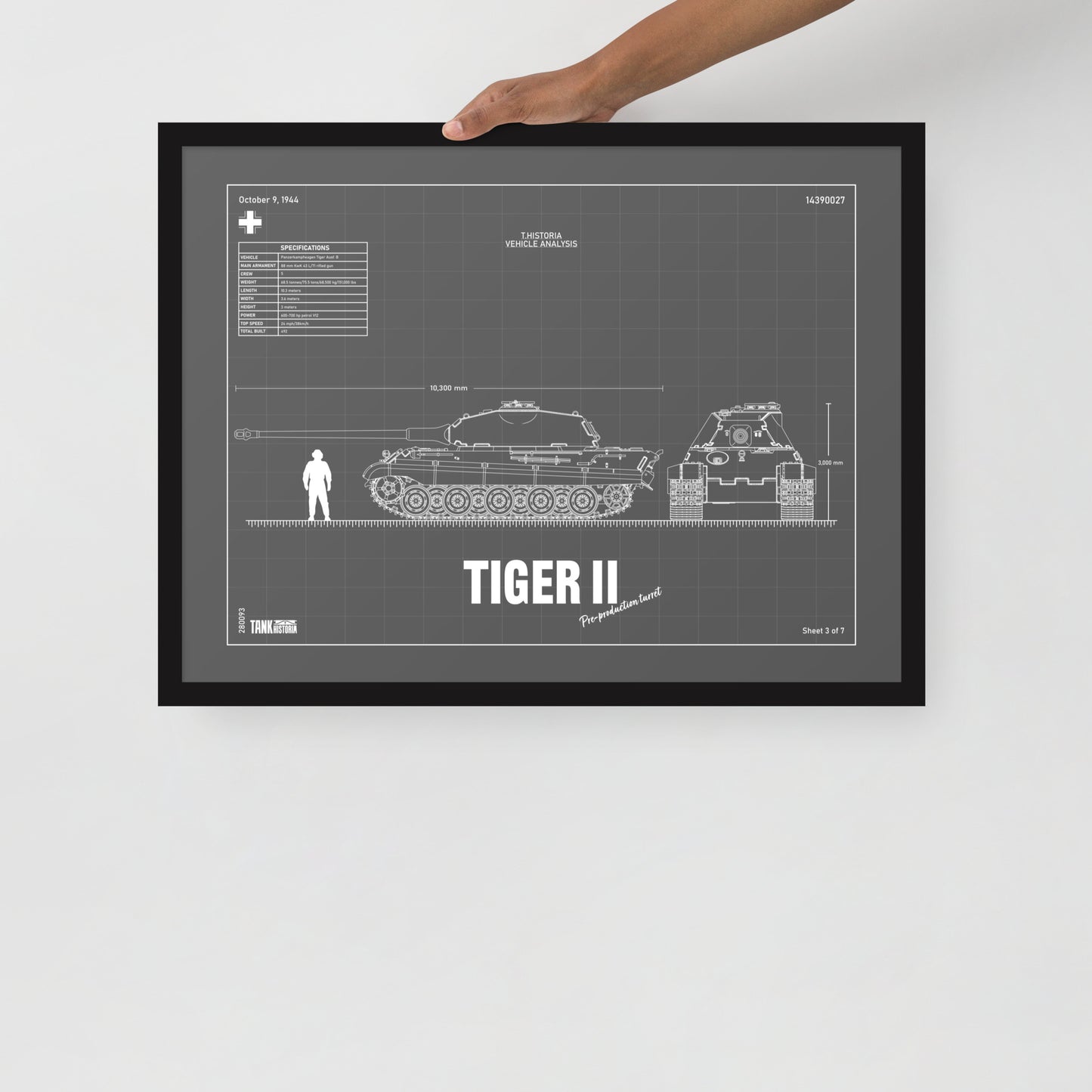 Tiger II Blueprint Framed Poster 18" x 24"