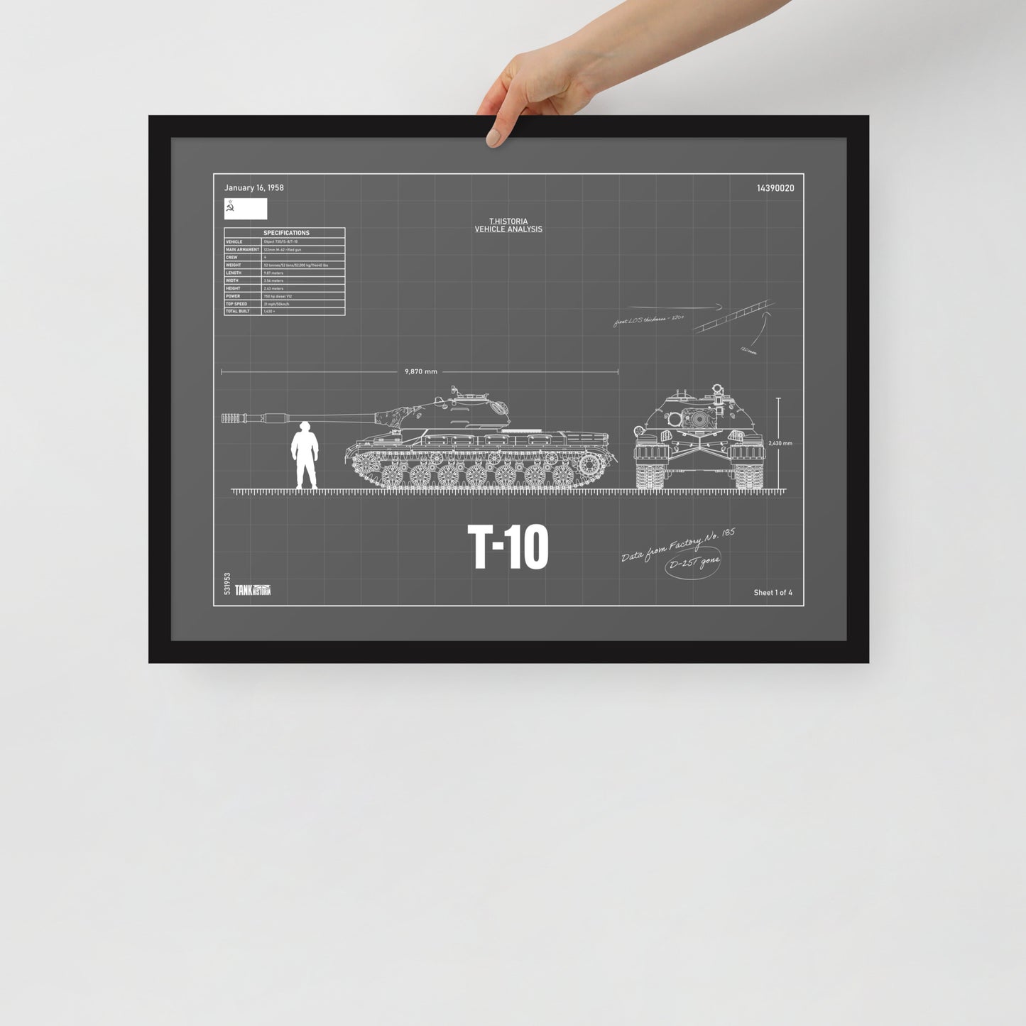 T-10 Blueprint Framed Poster 18" x 24"