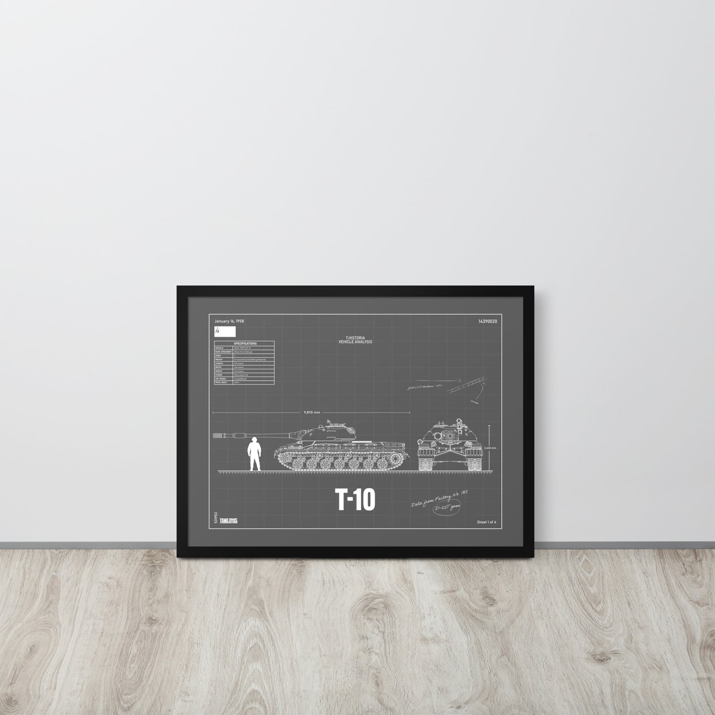 T-10 Blueprint Framed Poster 18" x 24"