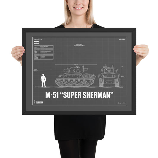 M-51 "Super Sherman" Blueprint Framed Poster 18" x 24"