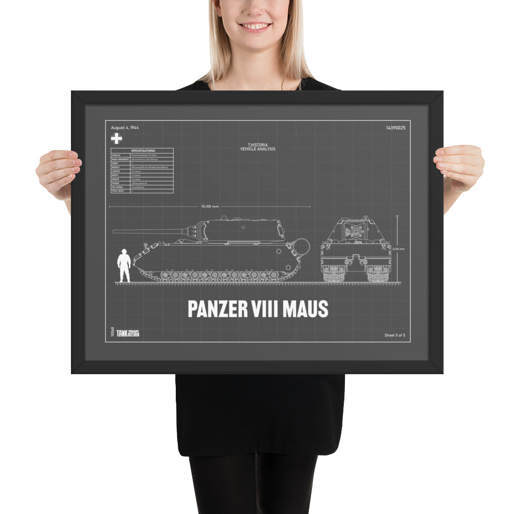 Panzer VIII Maus Blueprint Framed Poster 18" x 24"