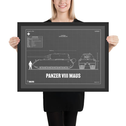 Panzer VIII Maus Blueprint Framed Poster 18" x 24"