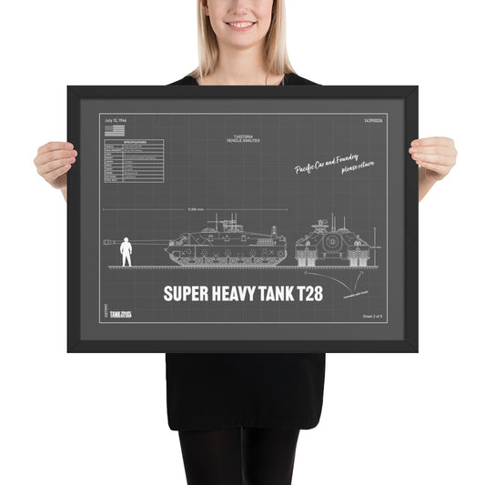 Super Heavy Tank T28 Blueprint Framed Poster 18" x 24"