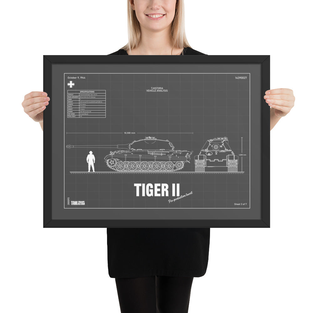 Tiger II Blueprint Framed Poster 18" x 24"