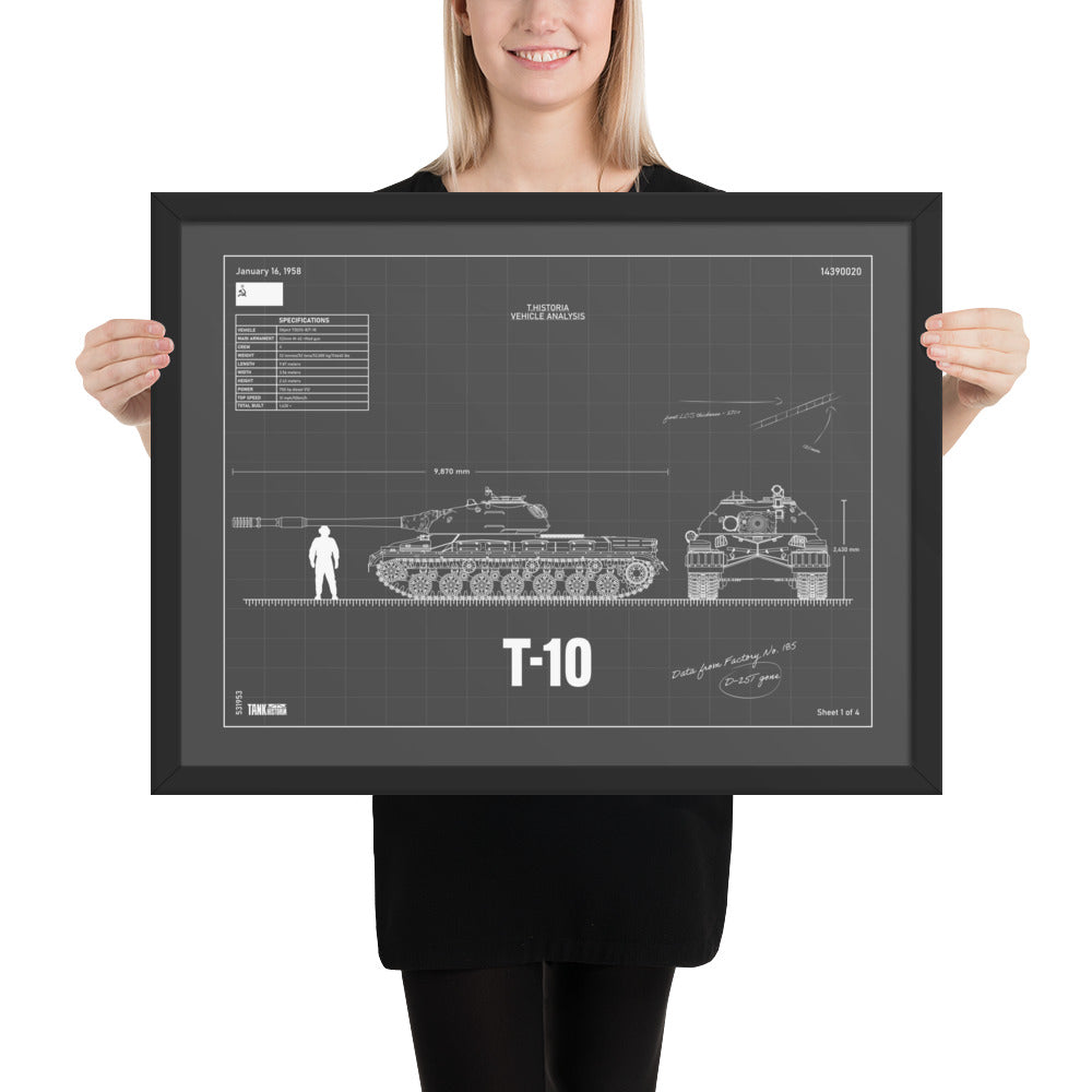 T-10 Blueprint Framed Poster 18" x 24"
