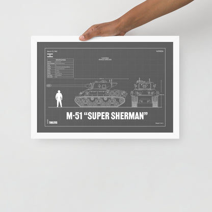 M-51 "Super Sherman" Blueprint Framed Poster 12" x 18"