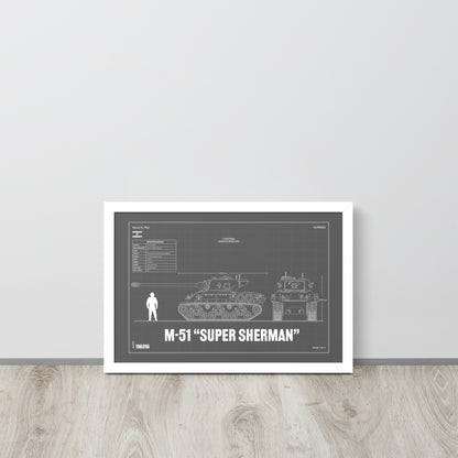 M-51 "Super Sherman" Blueprint Framed Poster 12" x 18"