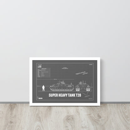 Super Heavy Tank T28 Blueprint Framed Poster 12" x 18"