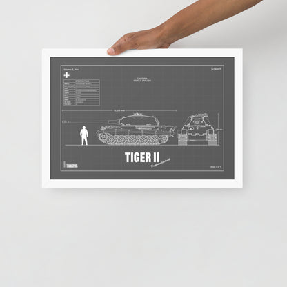 Tiger II Blueprint Framed Poster 12" x 18"