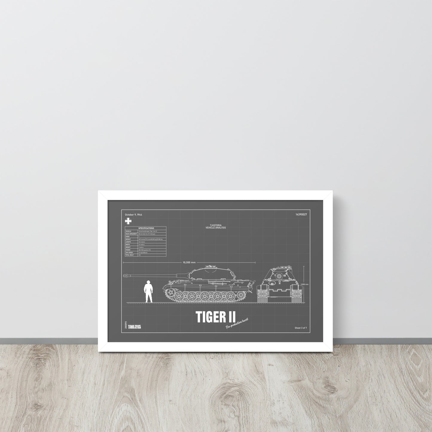 Tiger II Blueprint Framed Poster 12" x 18"