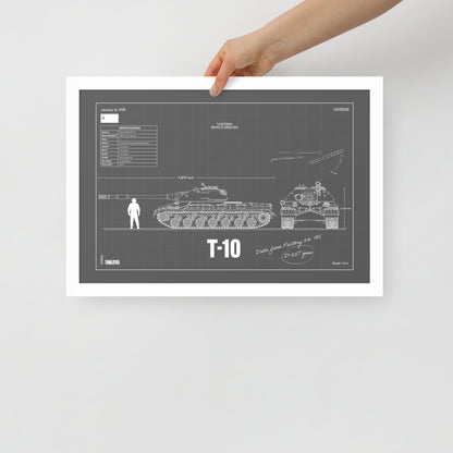 T-10 Blueprint Framed Poster 12" x 18"