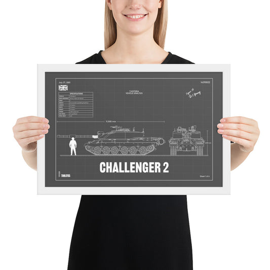 Challenger 2 Blueprint Framed Poster 12" x 18"