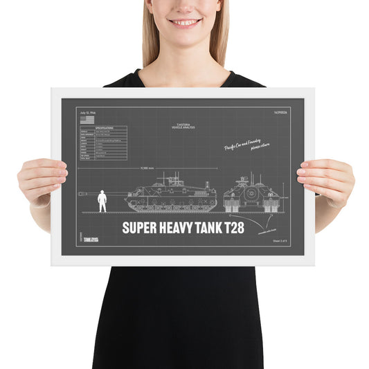 Super Heavy Tank T28 Blueprint Framed Poster 12" x 18"