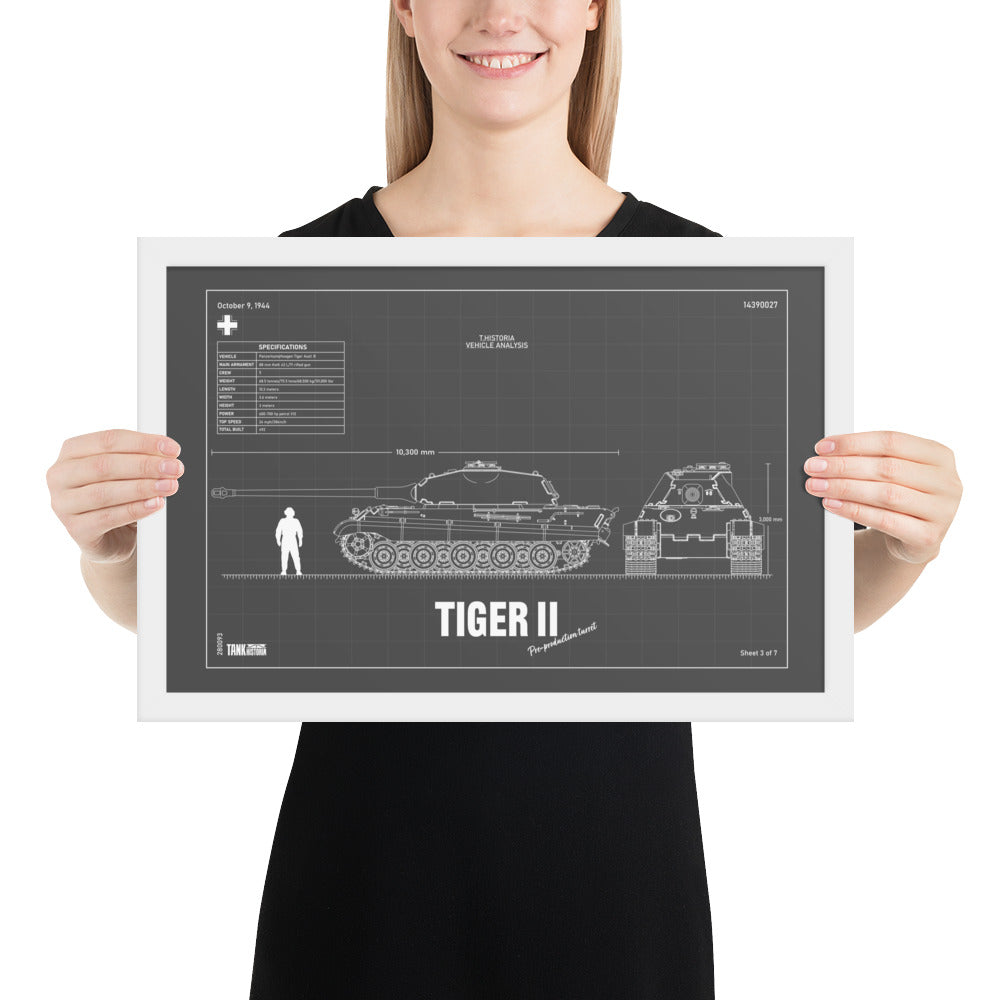 Tiger II Blueprint Framed Poster 12" x 18"