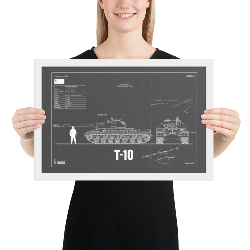 T-10 Blueprint Framed Poster 12" x 18"