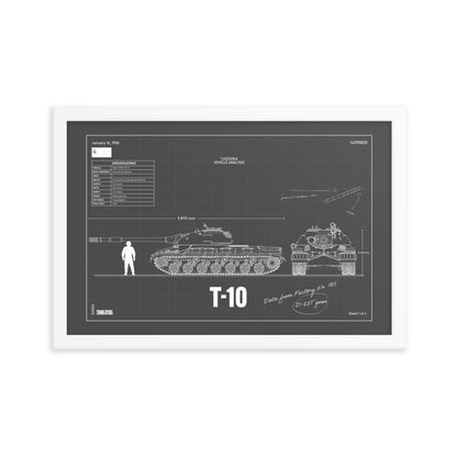 T-10 Blueprint Framed Poster 12" x 18"
