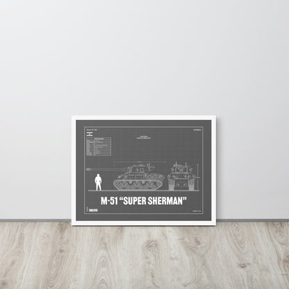 M-51 "Super Sherman" Blueprint Framed Poster 18" x 24"