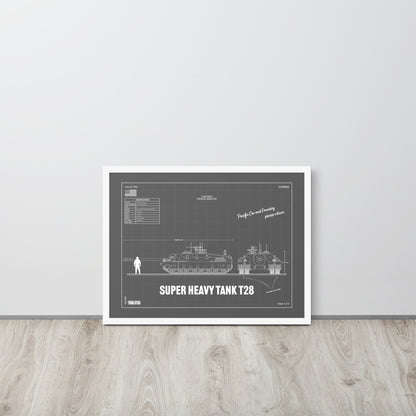 Super Heavy Tank T28 Blueprint Framed Poster 18" x 24"