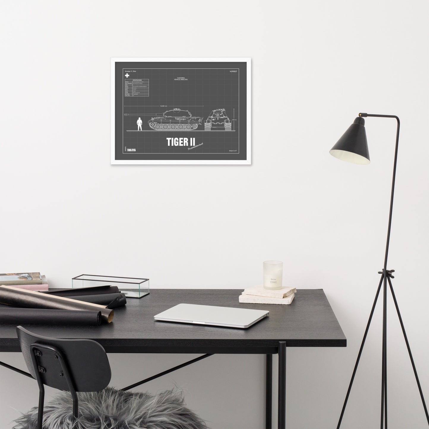 Tiger II Blueprint Framed Poster 18" x 24"