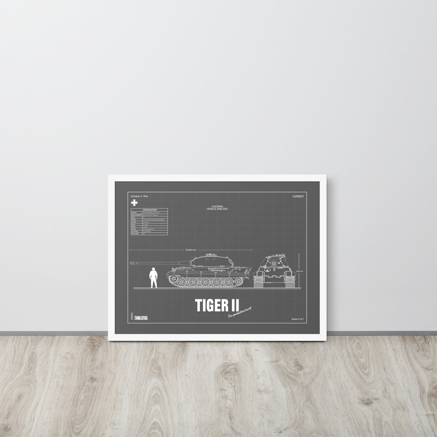 Tiger II Blueprint Framed Poster 18" x 24"