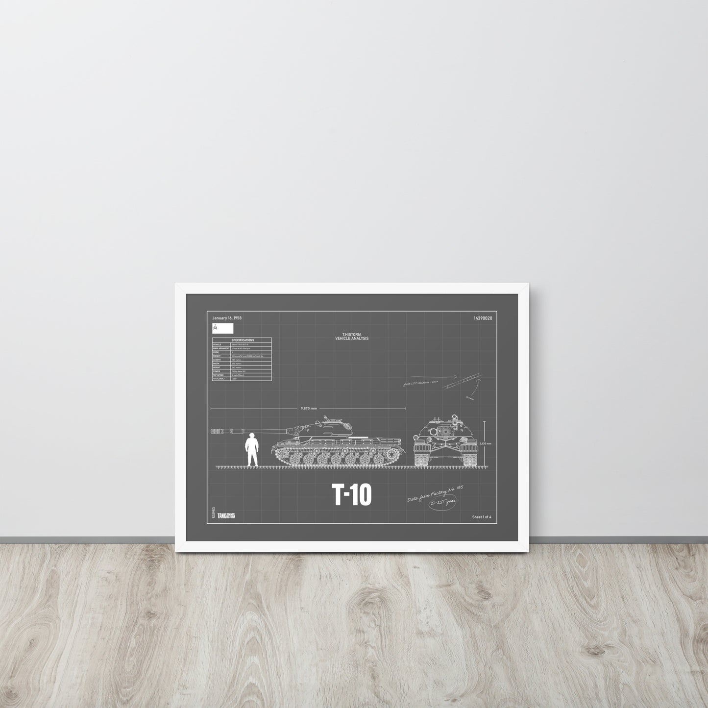 T-10 Blueprint Framed Poster 18" x 24"
